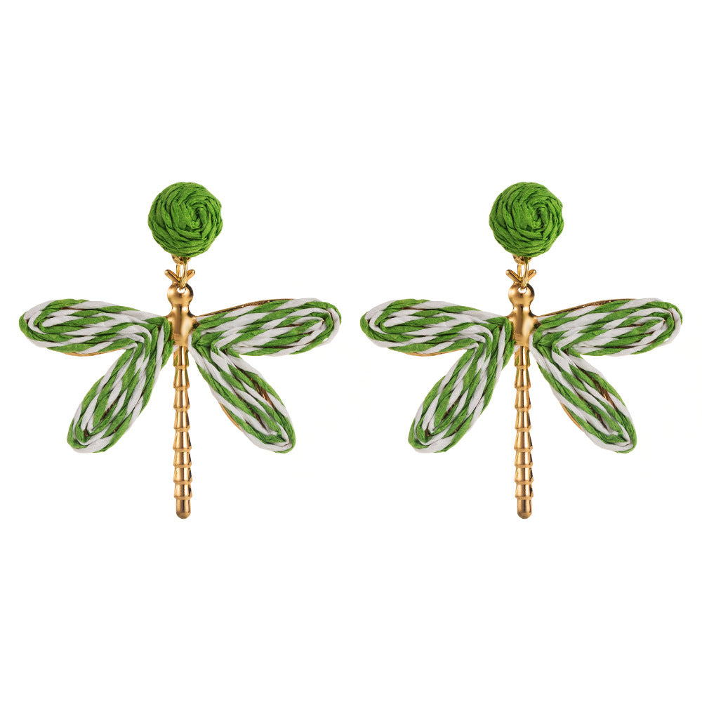 Wholesale Bohemian Holiday Style Hand-woven Raffia Dragonfly Earrings